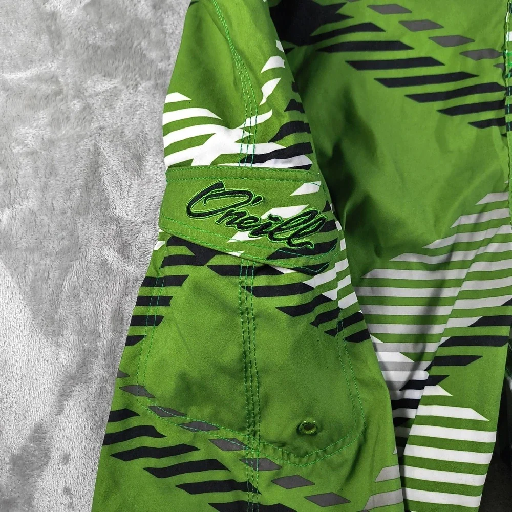 Oneill Board Shorts Mens 42 Green Embroidered‎ Plaid Y2K Swim Trunks Surf New